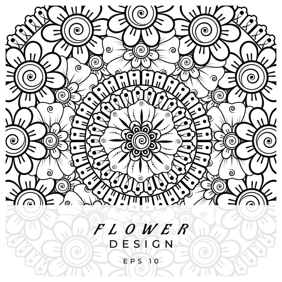 adorno decorativo de flores mehndi en estilo étnico oriental, adorno de doodle, dibujo a mano de contorno. página de libro para colorear. vector