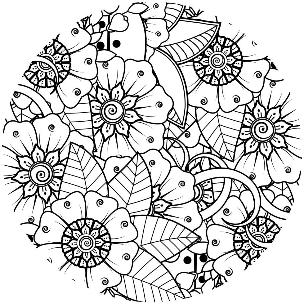 mehndi flower decorative ornament in ethnic oriental style, doodle ornament, outline hand draw. coloring book page. vector