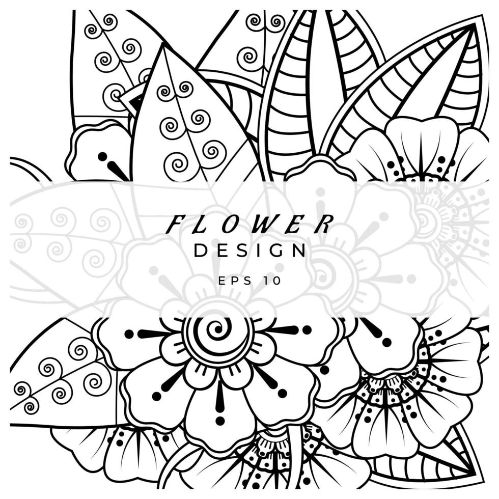 adorno decorativo de flores mehndi en estilo étnico oriental, adorno de doodle, dibujo a mano de contorno. página de libro para colorear. vector