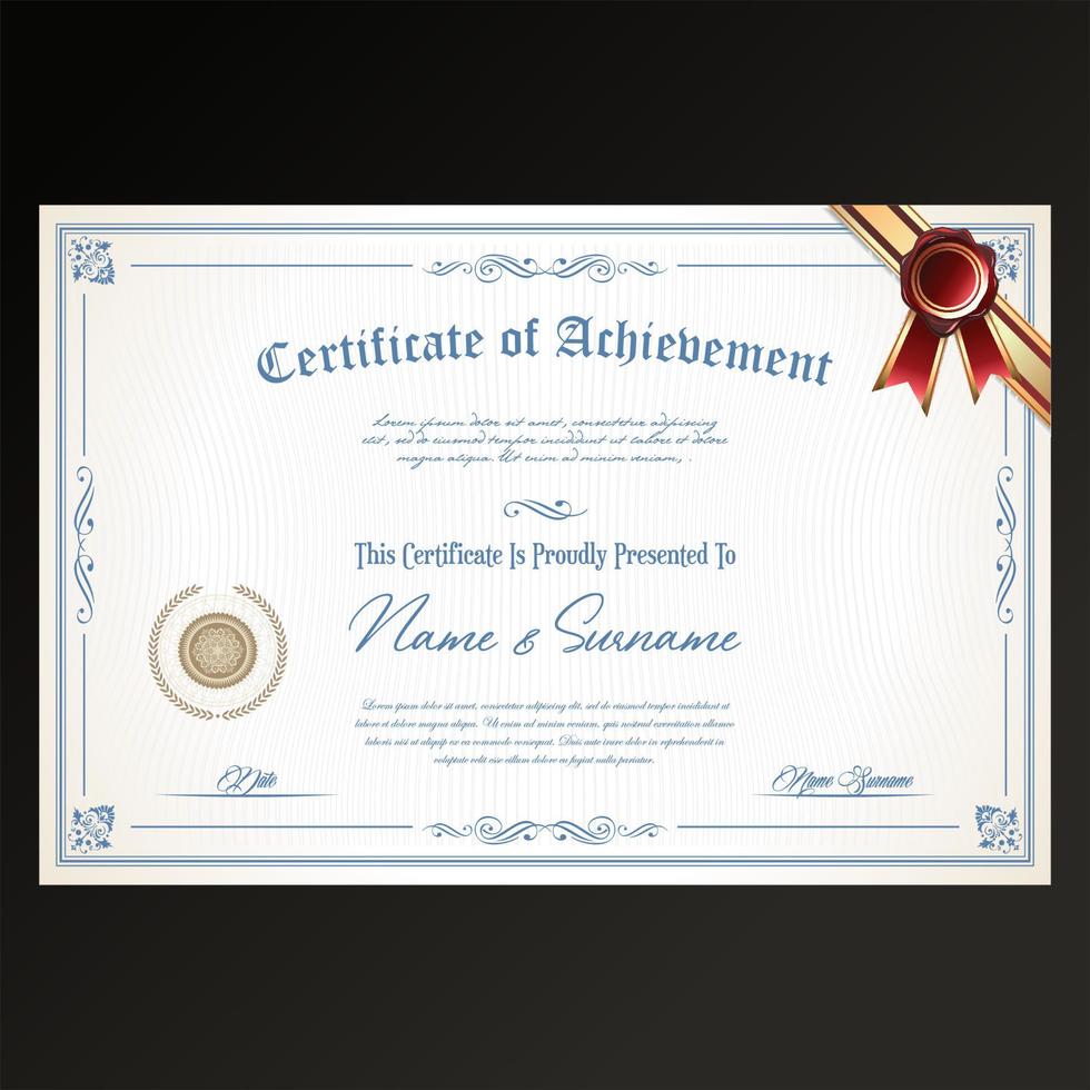 Certificate or diploma retro design template on black background vector