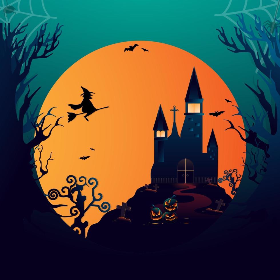 spooky castle in the full moon scenery vector
