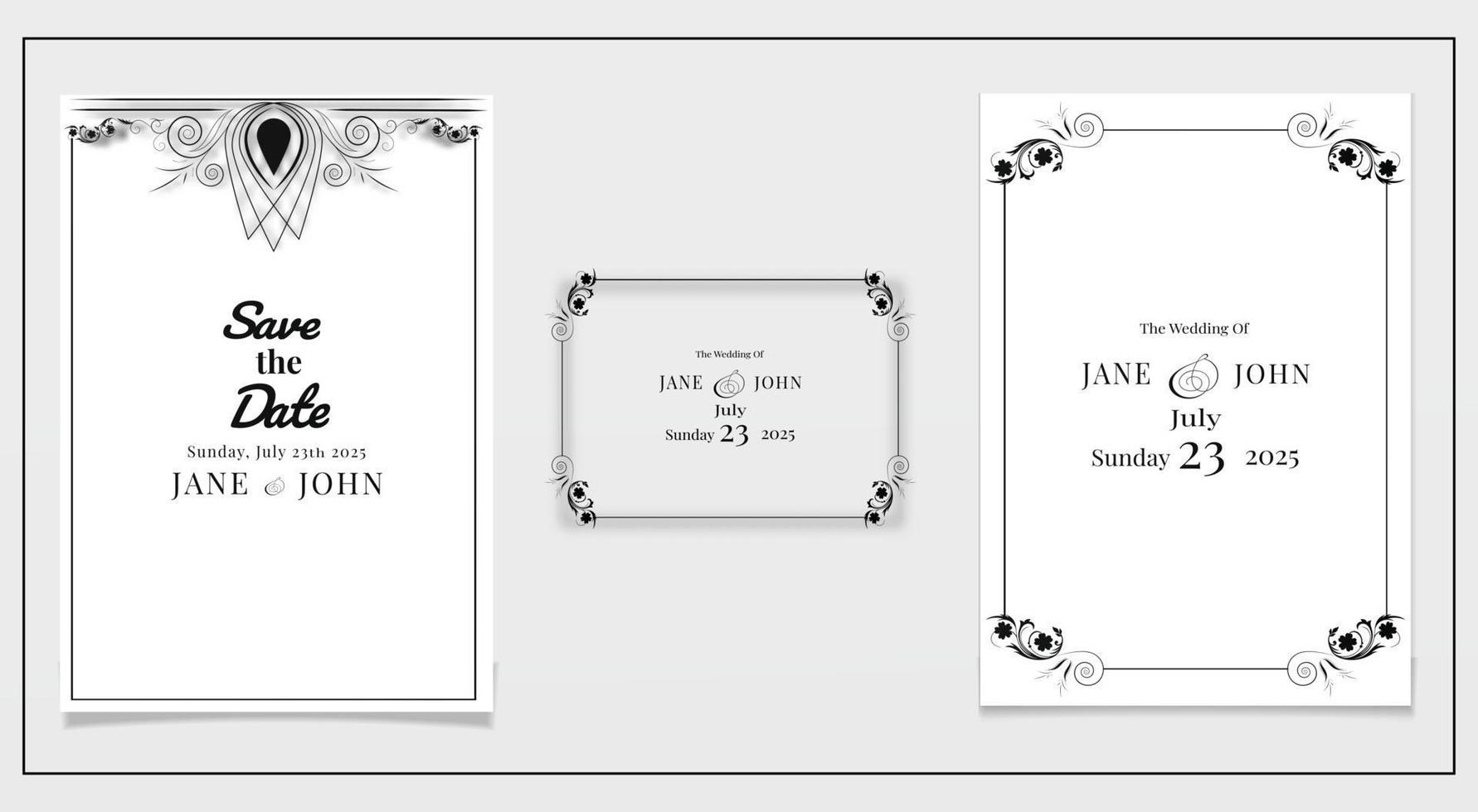 luxury wedding invitation card set in black and white vector