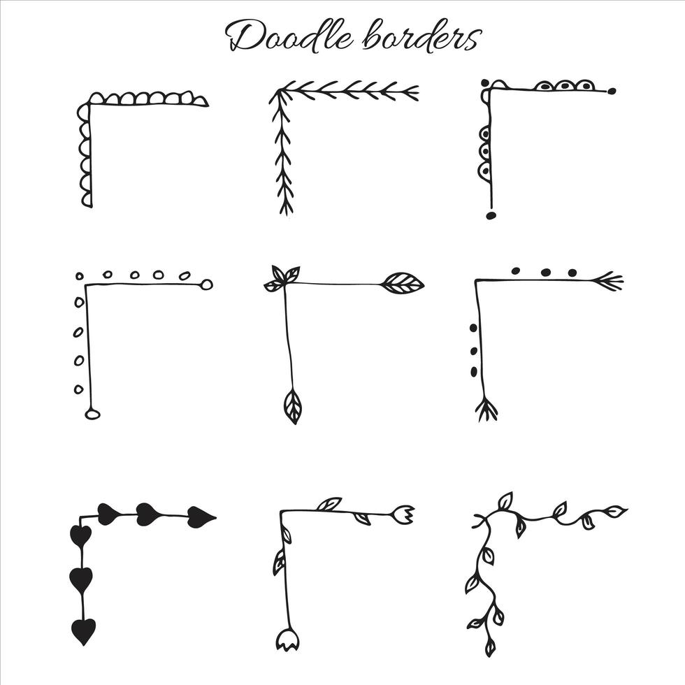 Vector hand drawn set of floral borders collection.