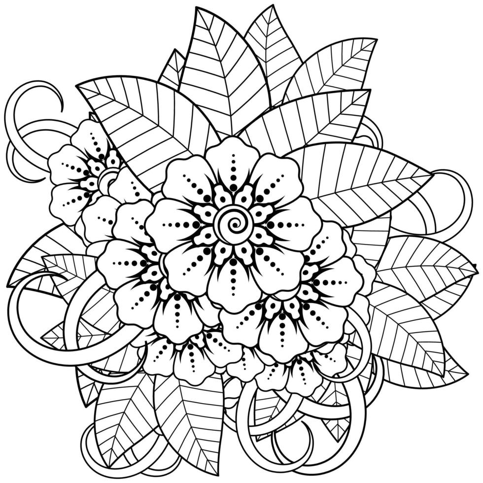 mehndi flower decorative ornament in ethnic oriental style, doodle ornament, outline hand draw. coloring book page. vector