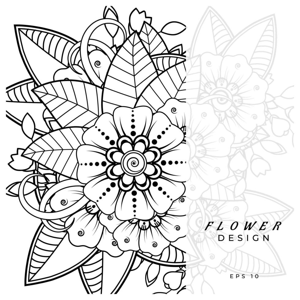 mehndi flower decorative ornament in ethnic oriental style, doodle ornament, outline hand draw. coloring book page. vector