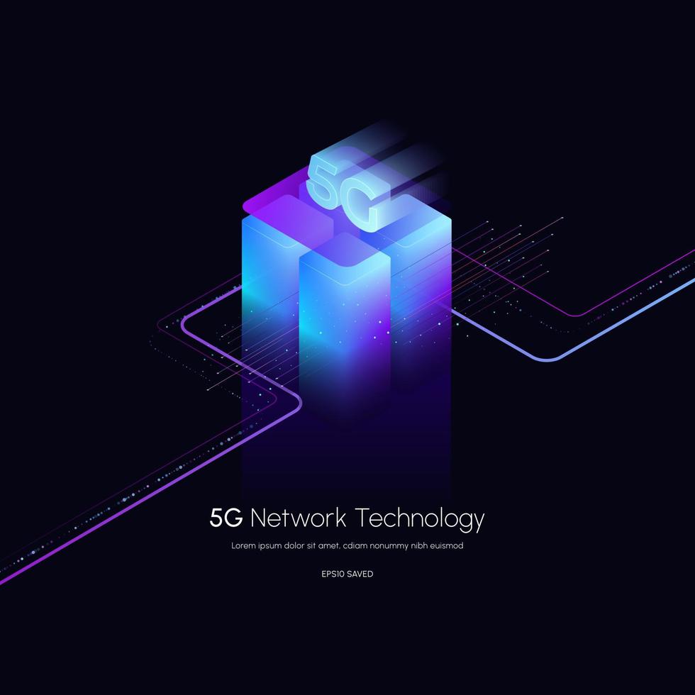 Ilustración de vector de tecnología inalámbrica de red 5g. Smartphone isométrico de 5g. Usando dispositivos digitales modernos.