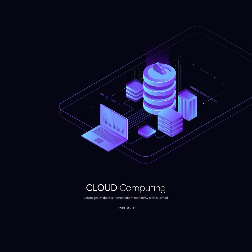 tecnología de nube moderna isométrica y concepto de red tecnología de nube web. vector