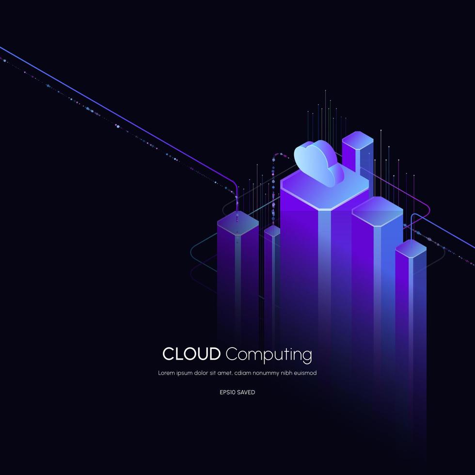 Isometric modern cloud technology and networking concept web cloud technology. vector