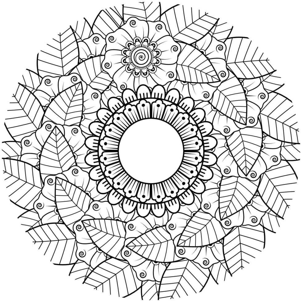 mehndi flower decorative ornament in ethnic oriental style, doodle ornament, outline hand draw. coloring book page. vector