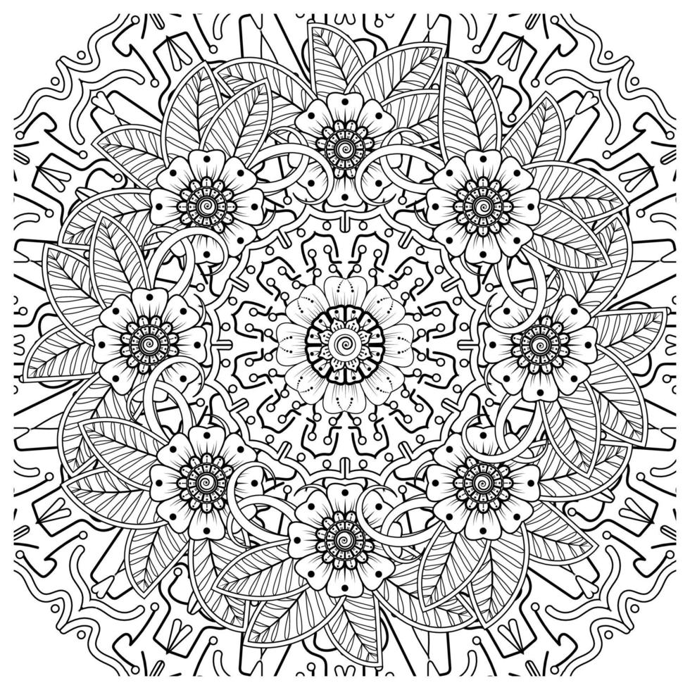 mehndi flower decorative ornament in ethnic oriental style, doodle ornament, outline hand draw. coloring book page. vector