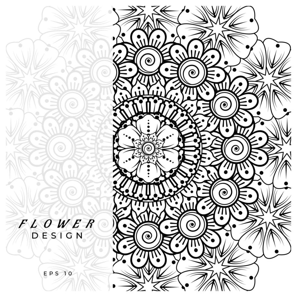 adorno decorativo de flores mehndi en estilo étnico oriental, adorno de doodle, dibujo a mano de contorno. página de libro para colorear. vector