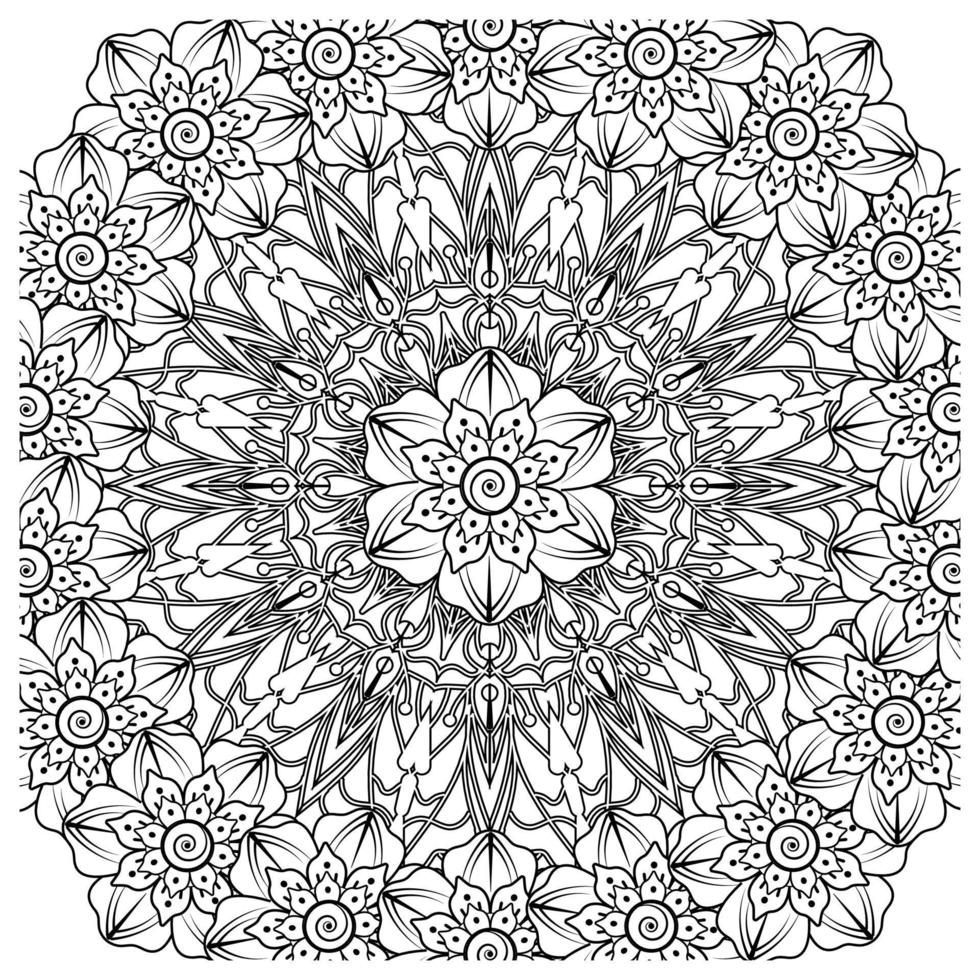 mehndi flower decorative ornament in ethnic oriental style, doodle ornament, outline hand draw. coloring book page. vector