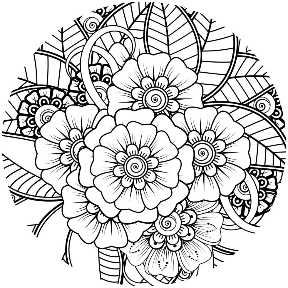 mehndi flower decorative ornament in ethnic oriental style, doodle ornament, outline hand draw. coloring book page. vector