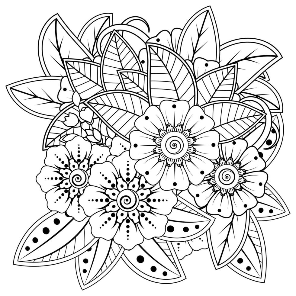 mehndi flower decorative ornament in ethnic oriental style, doodle ornament, outline hand draw. coloring book page. vector