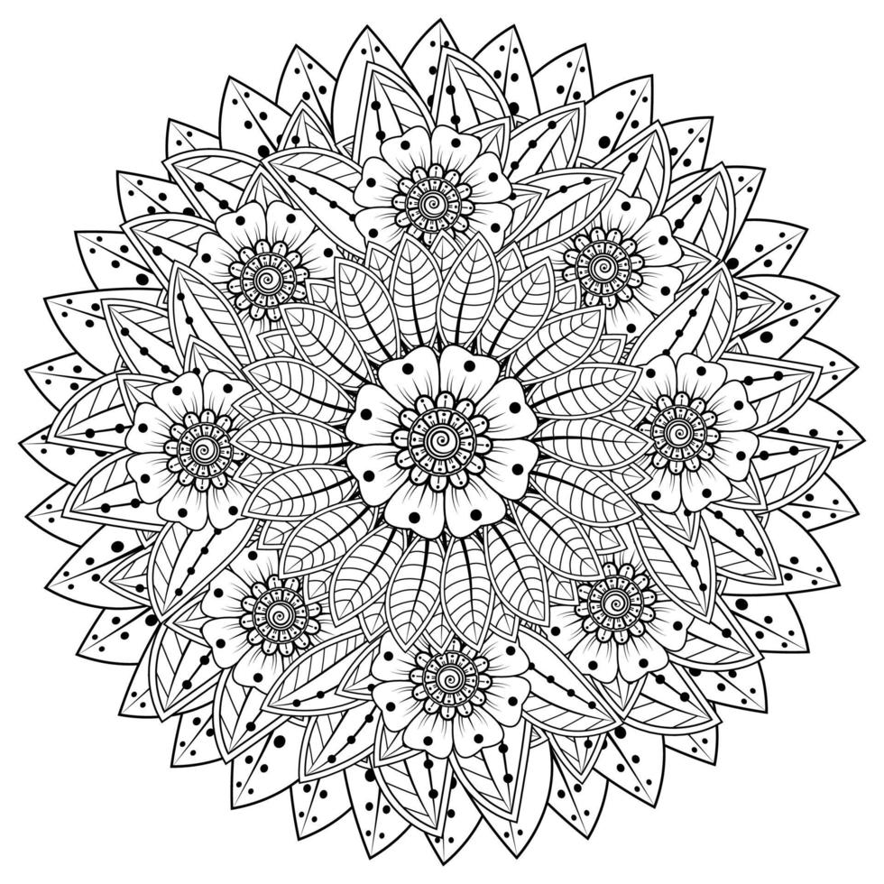 mehndi flower decorative ornament in ethnic oriental style, doodle ornament, outline hand draw. coloring book page. vector