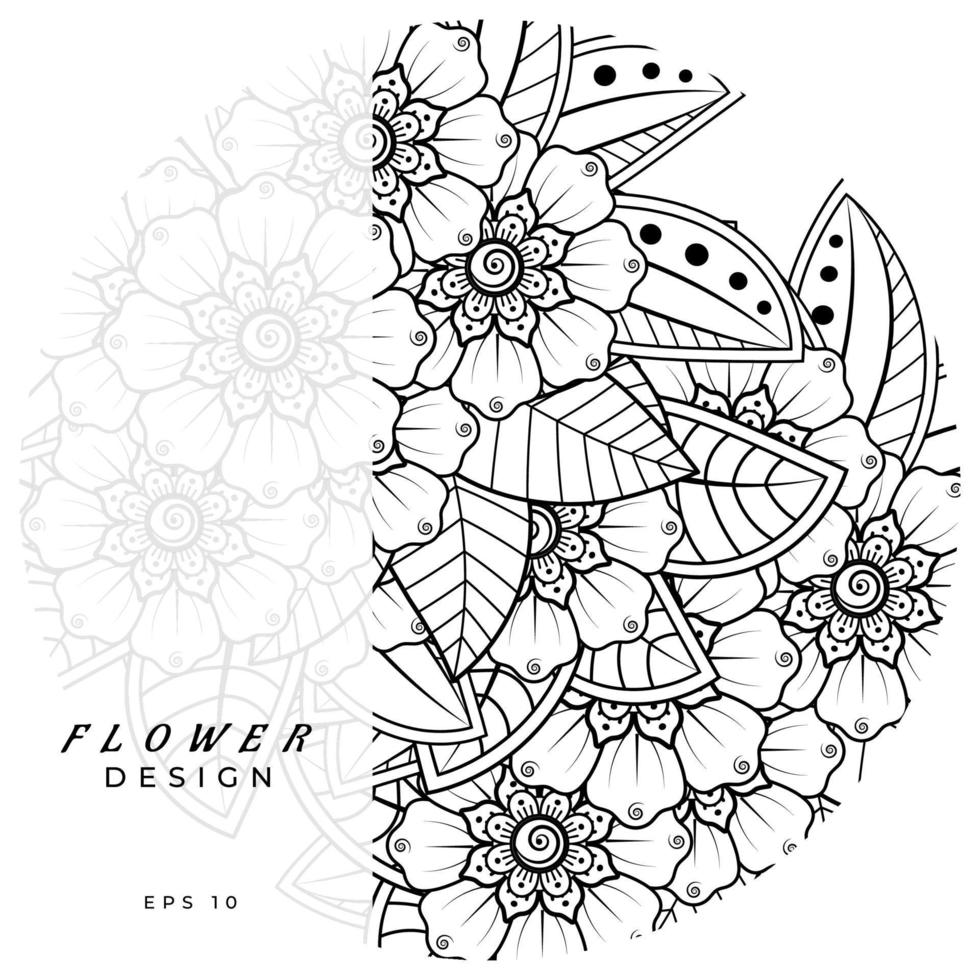 mehndi flower decorative ornament in ethnic oriental style, doodle ornament, outline hand draw. coloring book page. vector