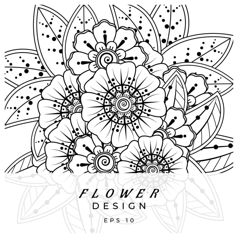 adorno decorativo de flores mehndi en estilo étnico oriental, adorno de doodle, dibujo a mano de contorno. página de libro para colorear. vector