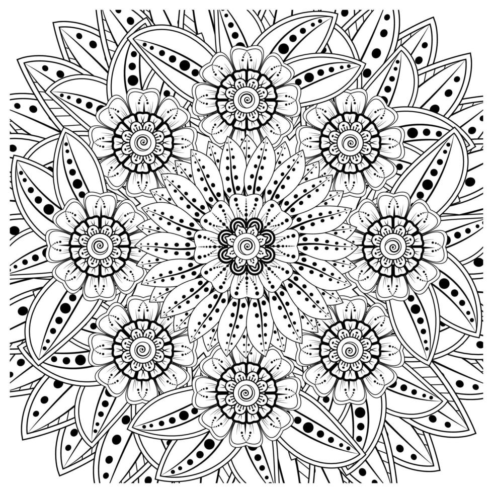 mehndi flower decorative ornament in ethnic oriental style, doodle ornament, outline hand draw. coloring book page. vector