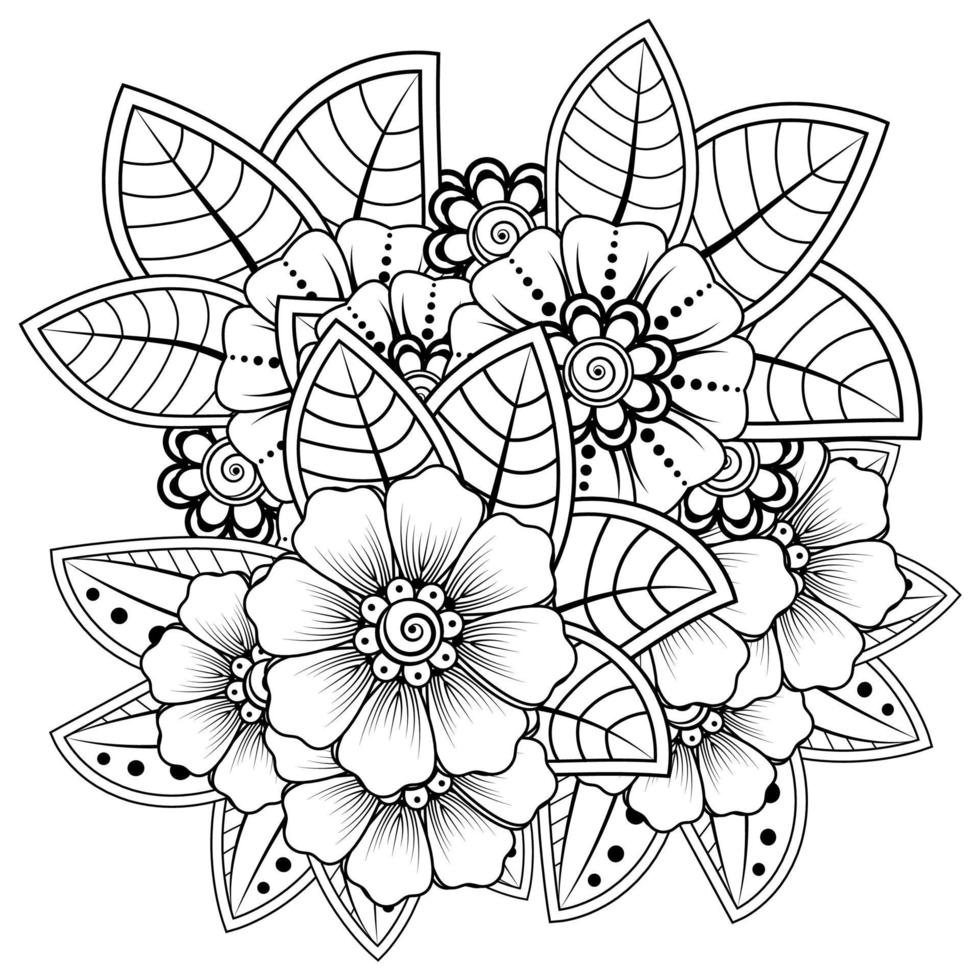 mehndi flower decorative ornament in ethnic oriental style, doodle ornament, outline hand draw. coloring book page. vector