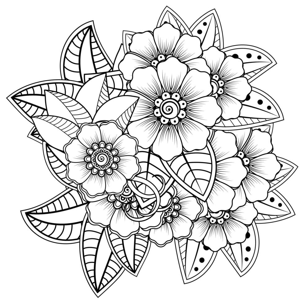 adorno decorativo de flores mehndi en estilo étnico oriental, adorno de doodle, dibujo a mano de contorno. página de libro para colorear. vector