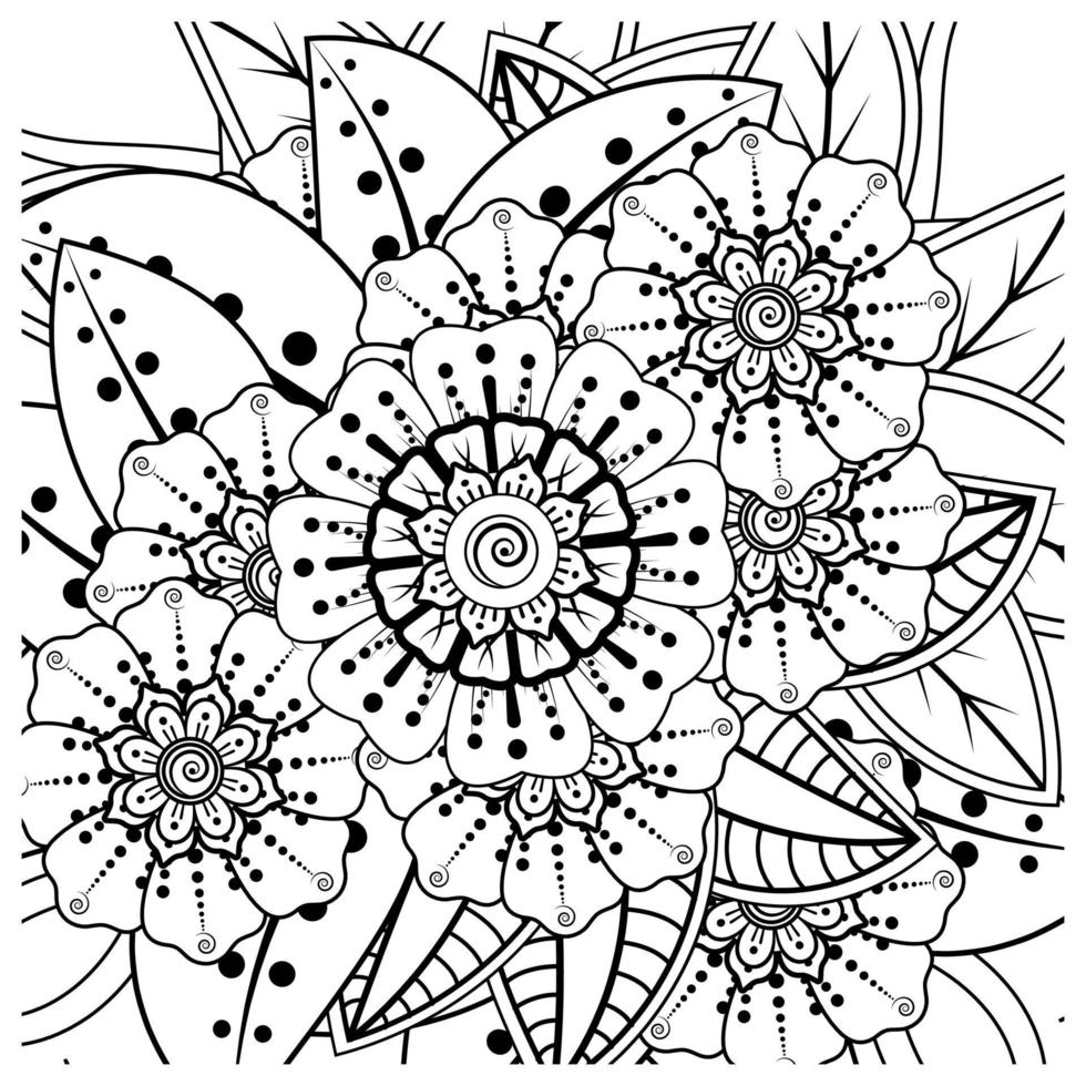 mehndi flower decorative ornament in ethnic oriental style, doodle ornament, outline hand draw. coloring book page. vector