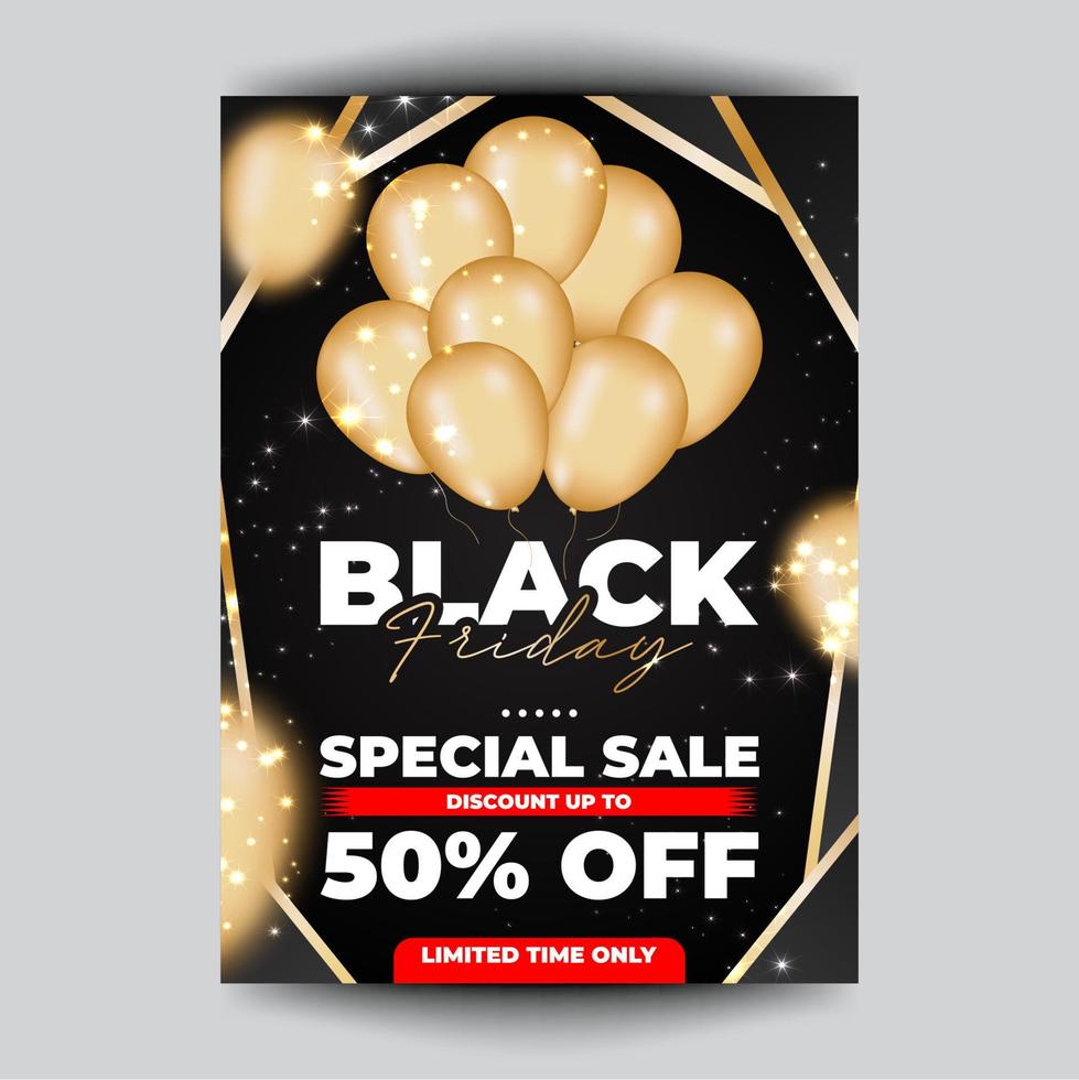 Black Friday Sale Poster with Gold Realistic Balloon vector