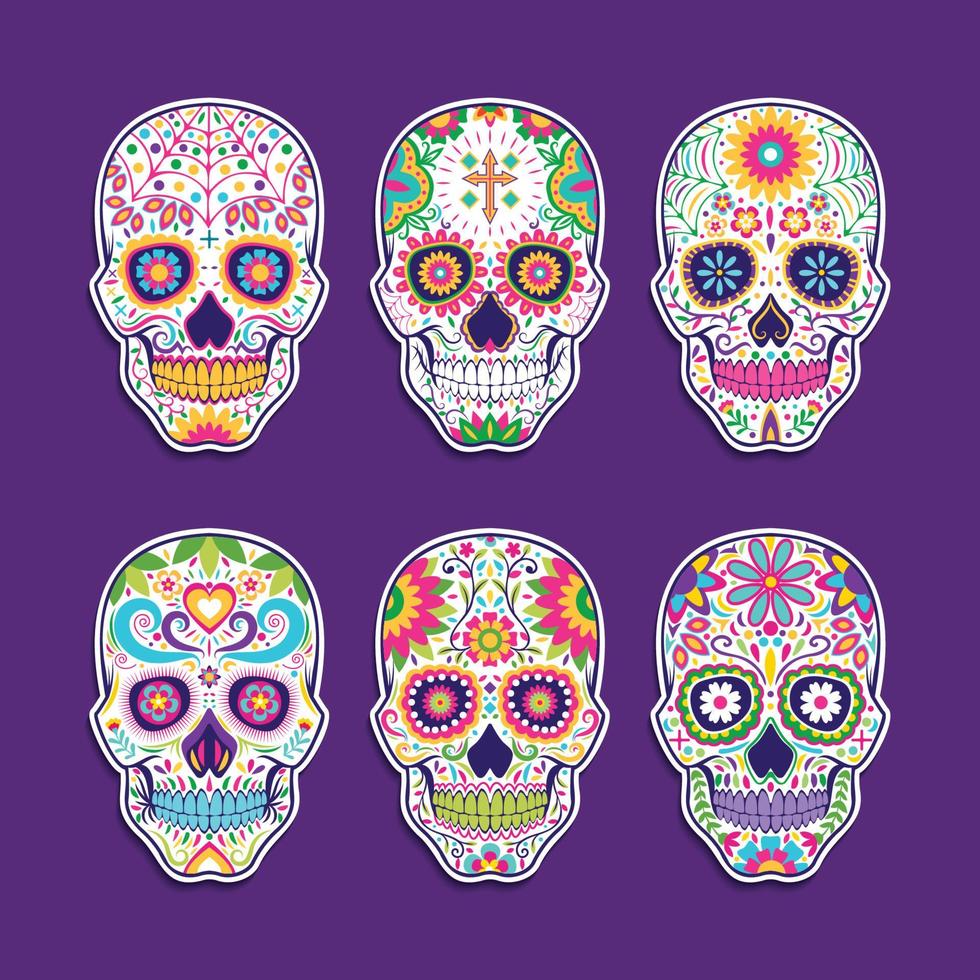 dia de los muertos paquete de colección de calaveras de azúcar vector