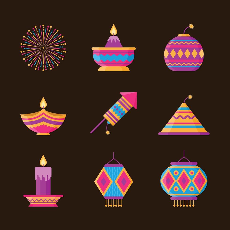 Set of Diwali Element Icons vector