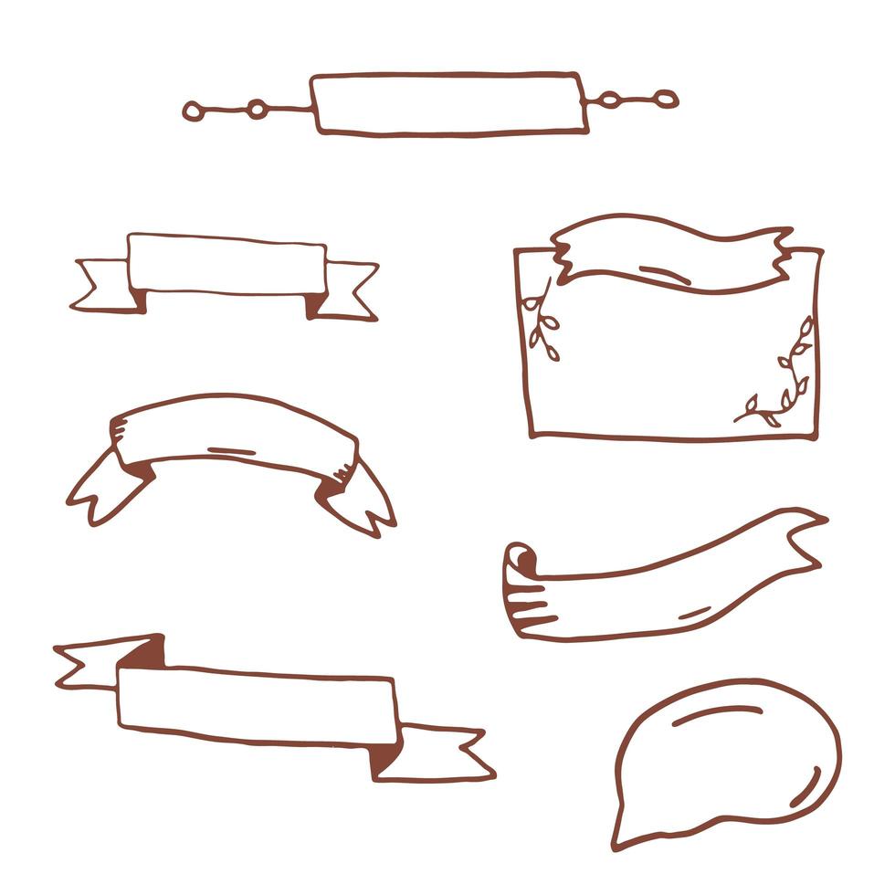 Vector hand drawn vintage ribbons isolated on white background