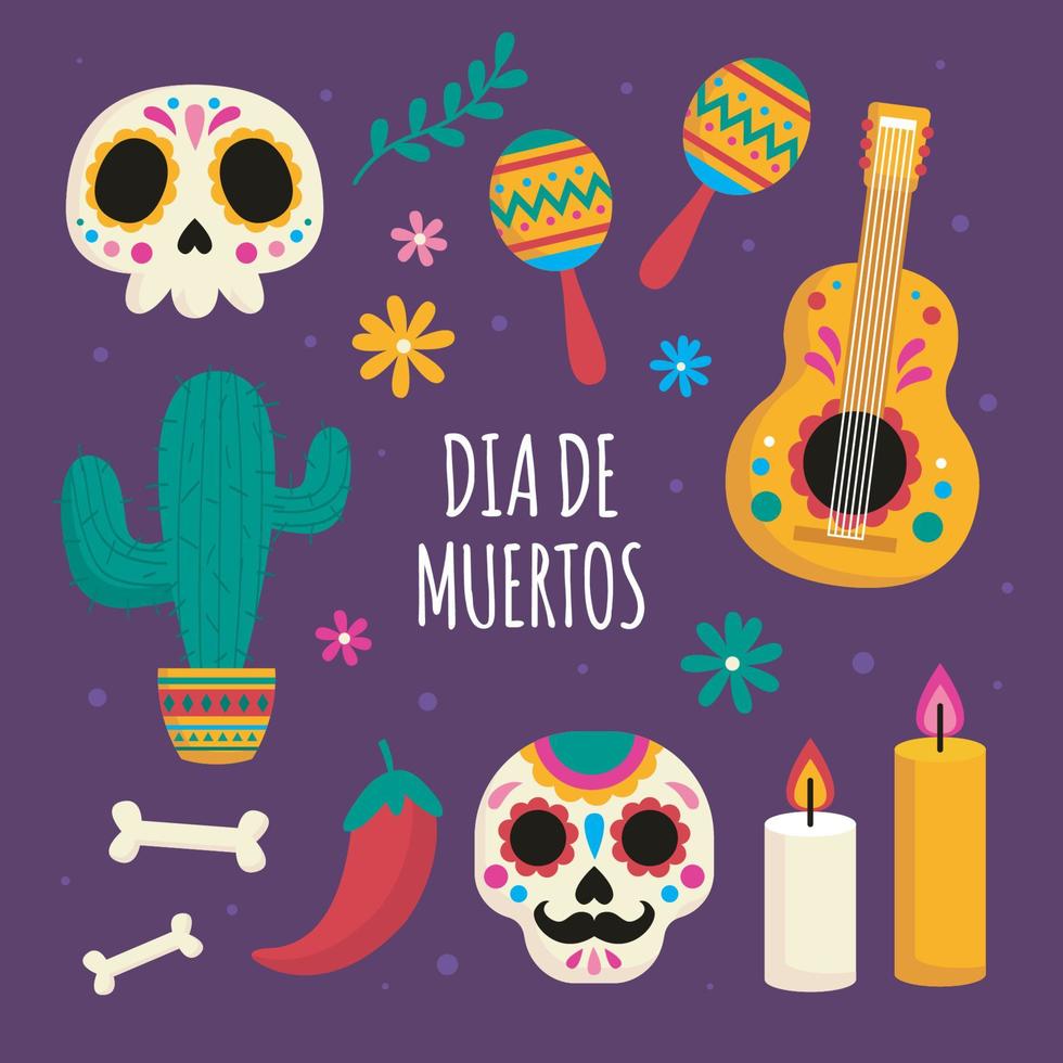 Flat Day of The Dead Icon Collection vector