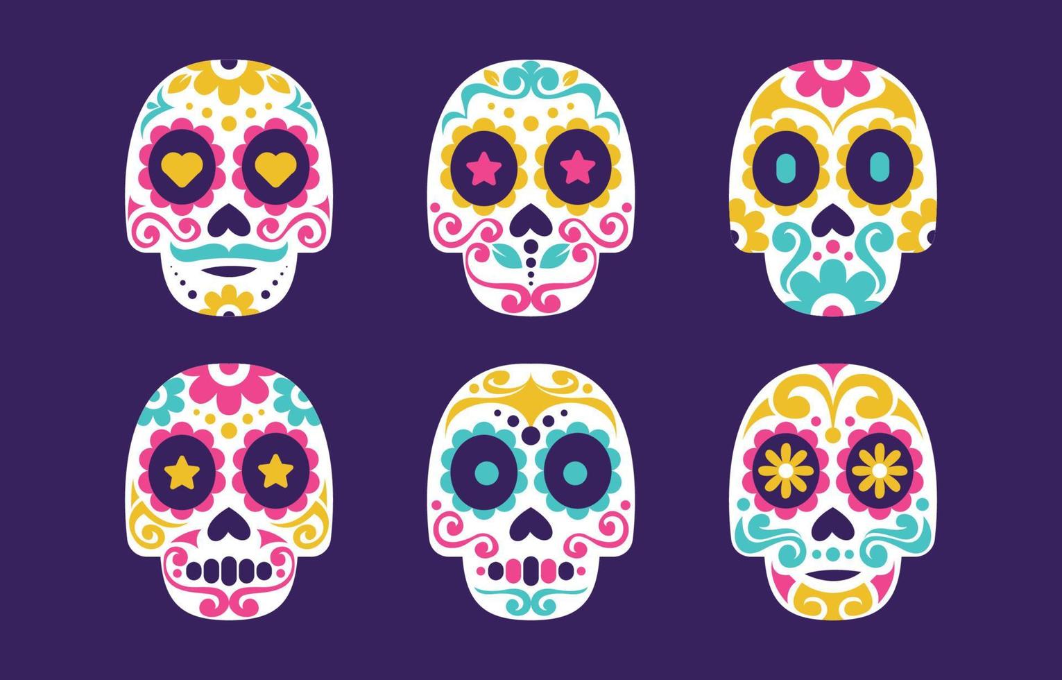 Colorful Sugar Skull Dia de Los Muertos Sticker Collection vector