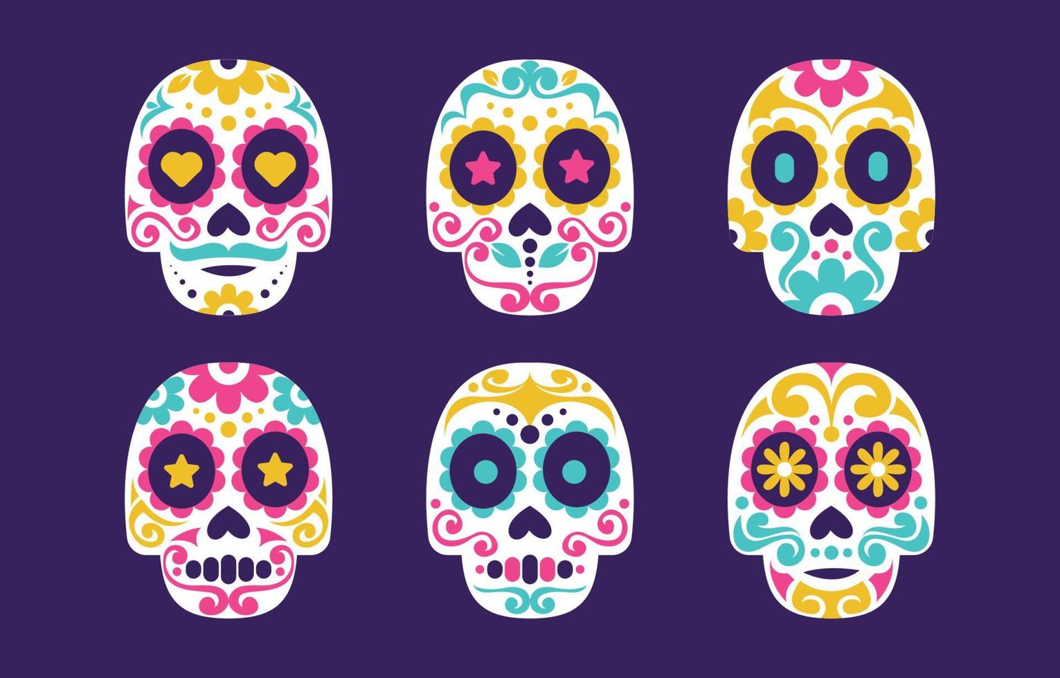 colección de pegatinas coloridas calaveras de azúcar dia de los muertos vector