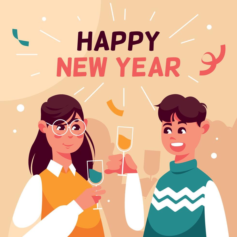 Happy Couple Celebrating New Year Festival vector