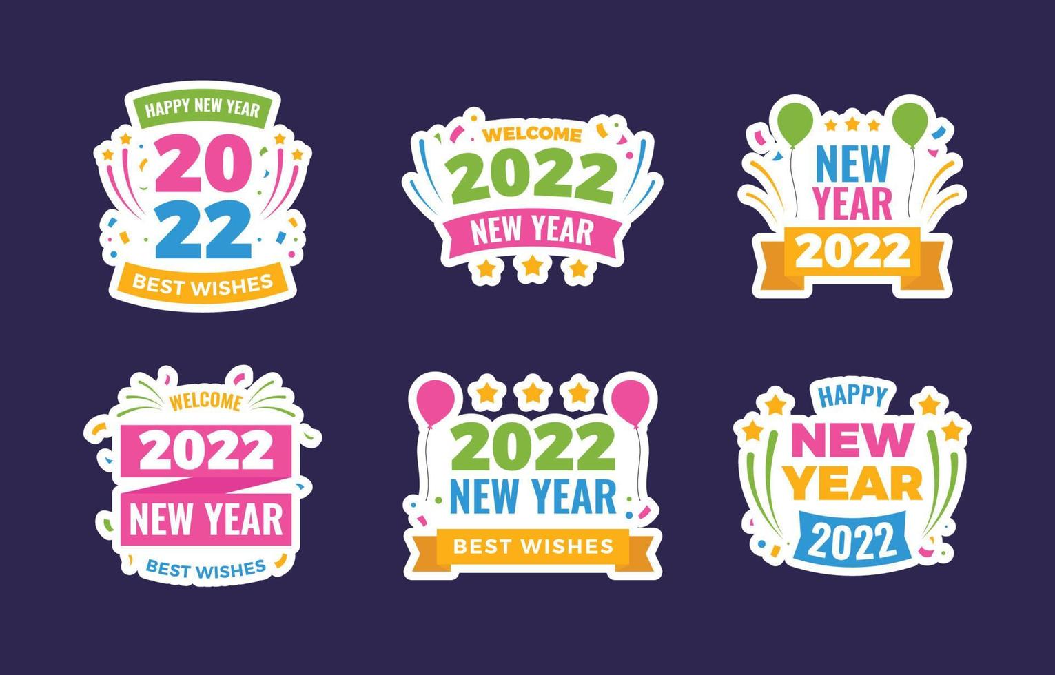 feliz año nuevo 2022 colección de pegatinas vector