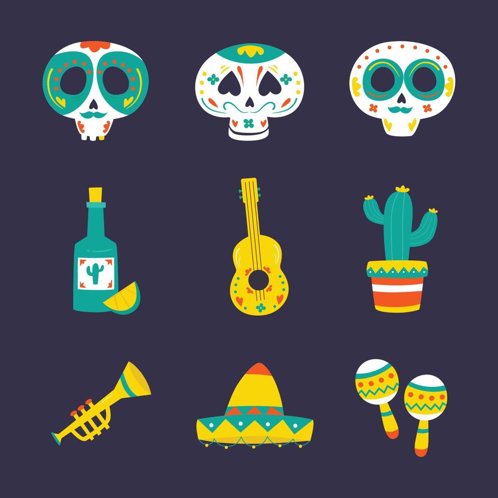 dibujado a mano dia de los muertos conjunto de iconos vector