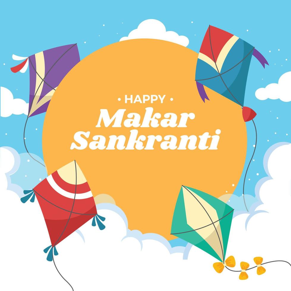 Colorful Kites Floating Into The Sky During Makar Sankranti vector