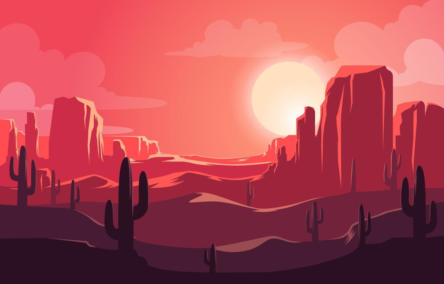 puesta de sol en el fondo del desierto vector