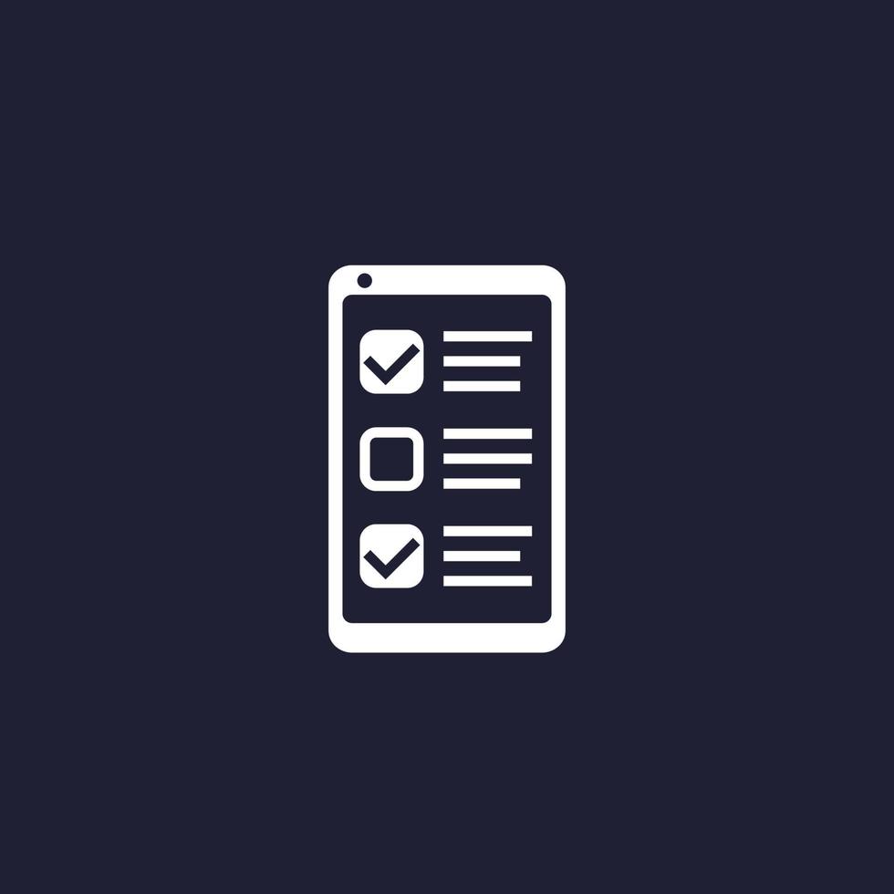 online survey form in smartphone, checklist, feedback icon vector