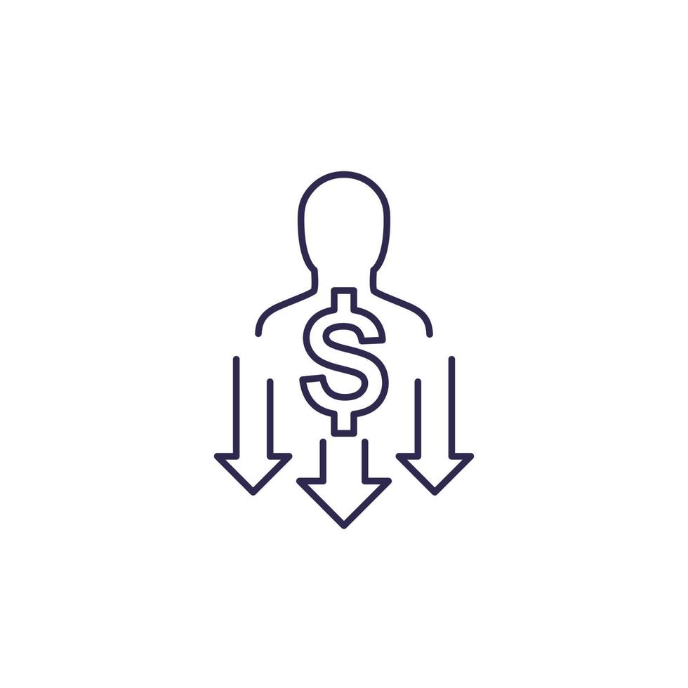 reduce labor cost icon, line vector