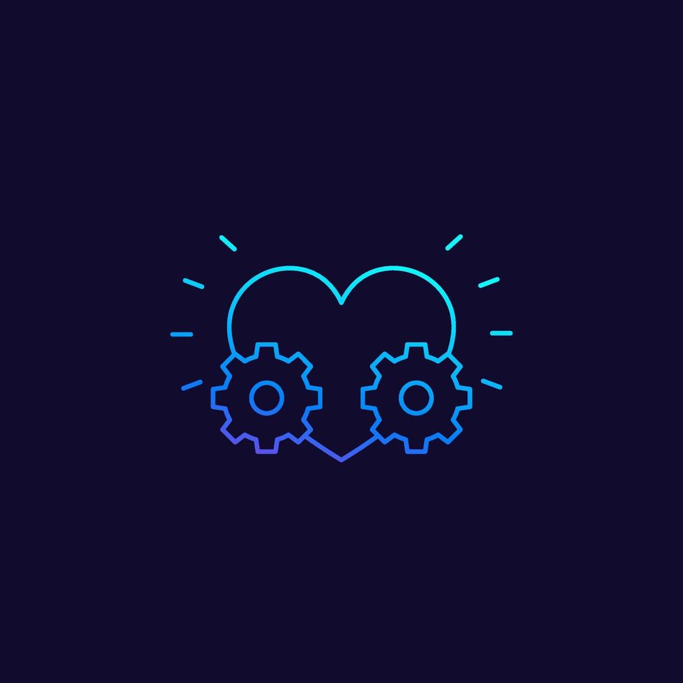 biotechnology vector linear icon, heart and gears