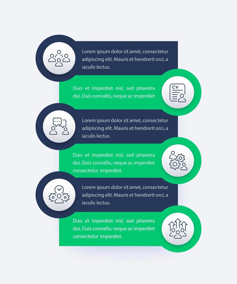 team management, HR, people interacting infographics design with line icons vector