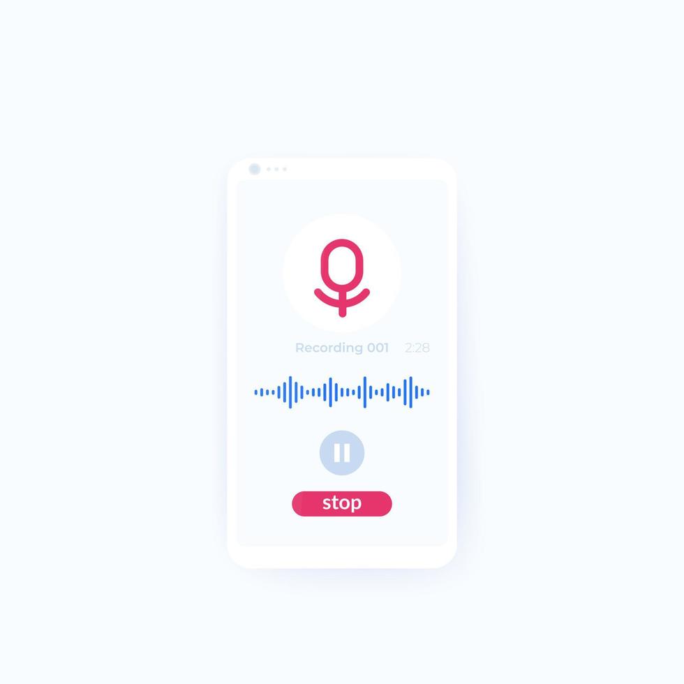 Audio recording app mobile ui design, recorder in phone vector