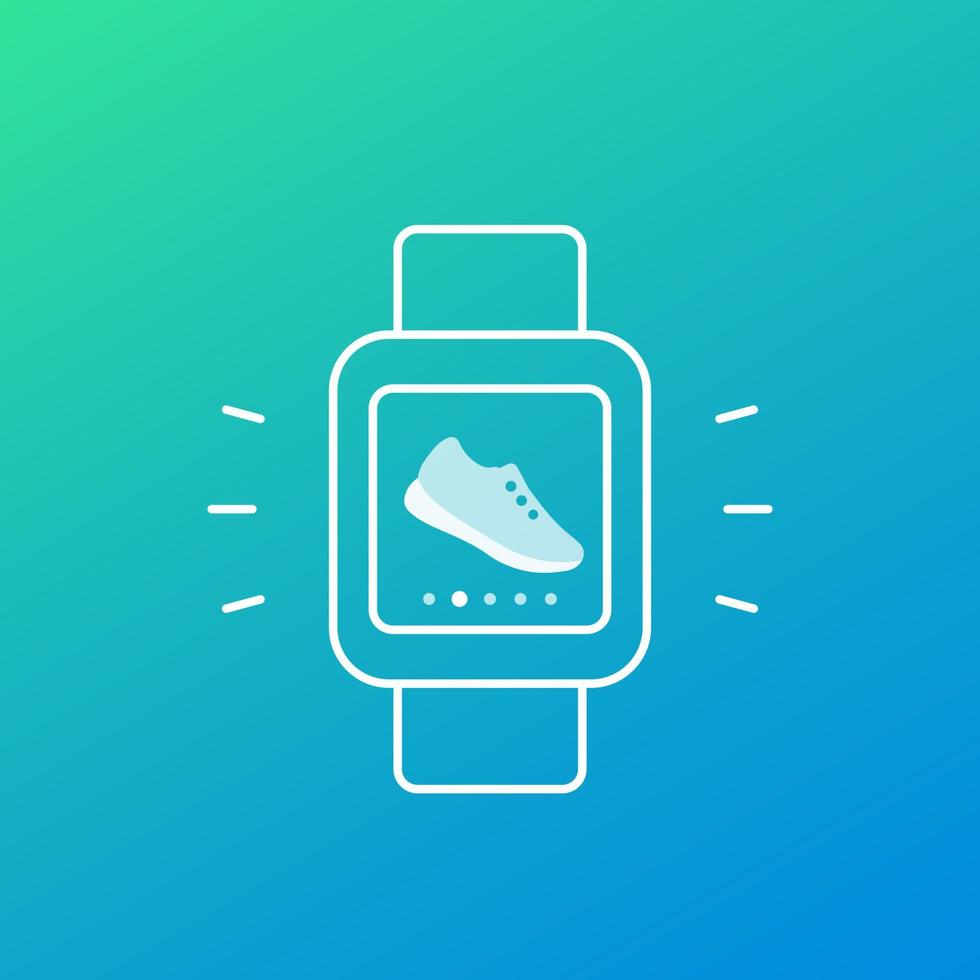 Fitness, running app, pedometer, step counter icon with smart watch vector