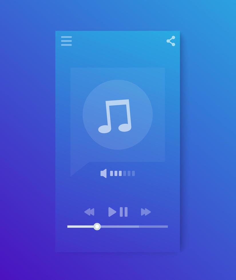Music streaming player interface, mobile app ui vector