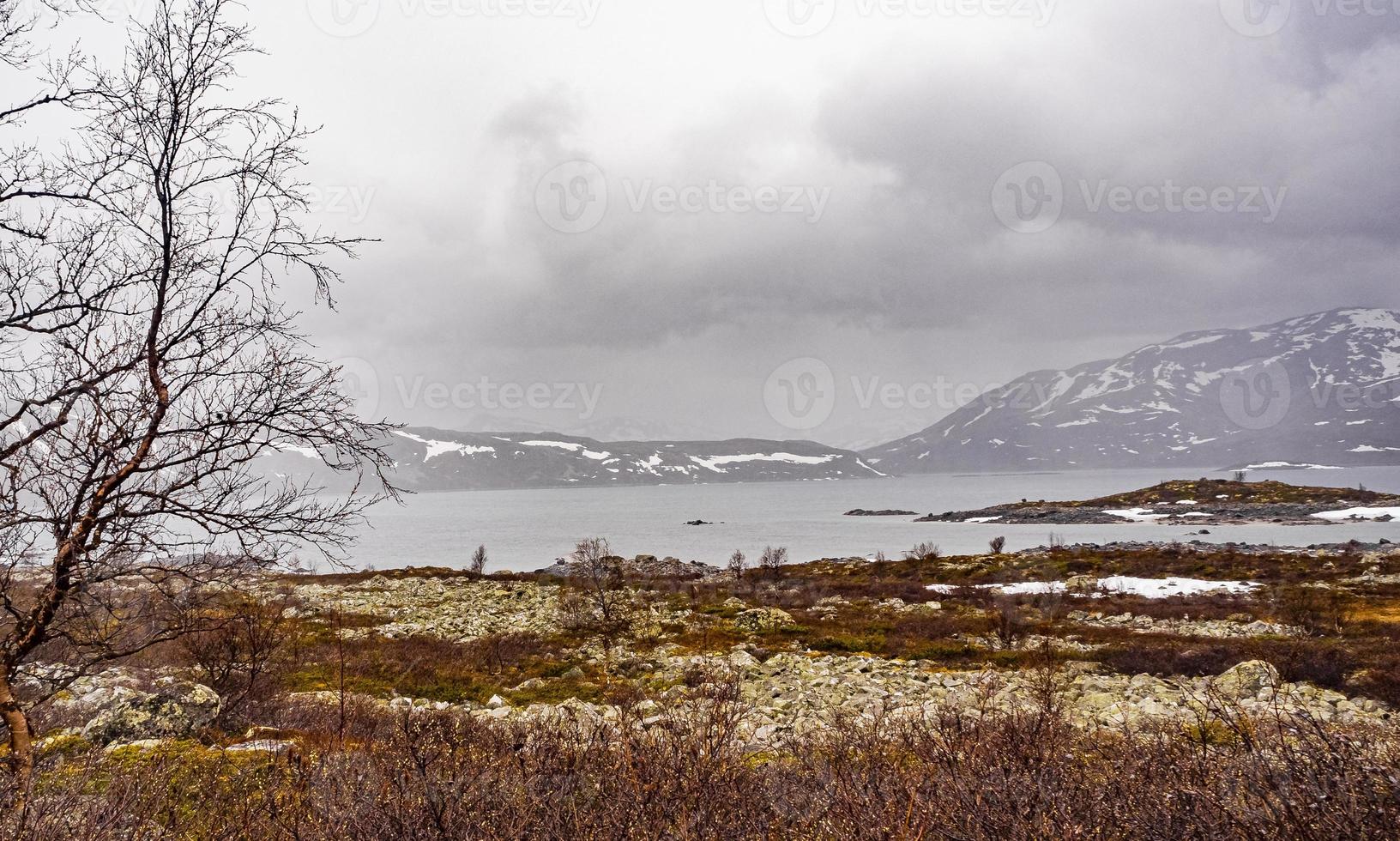 Vavatn lake panorama, rough landscape in Hemsedal, Norway photo