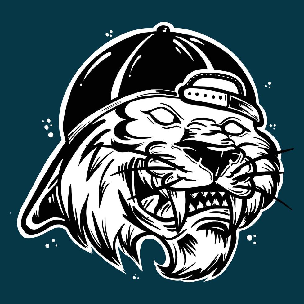 tiger head outline vector illustration with hat cap