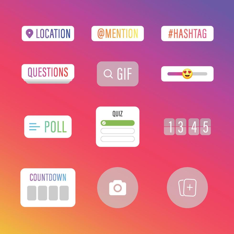 Social media interface stickers icons vector