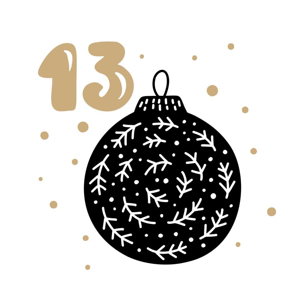 Christmas Advent calendar with cute scandinavian hand drawn vector. Twenty-four days before holiday. Ethno thirteenth Day. Winter Illustration of nordic ball vector