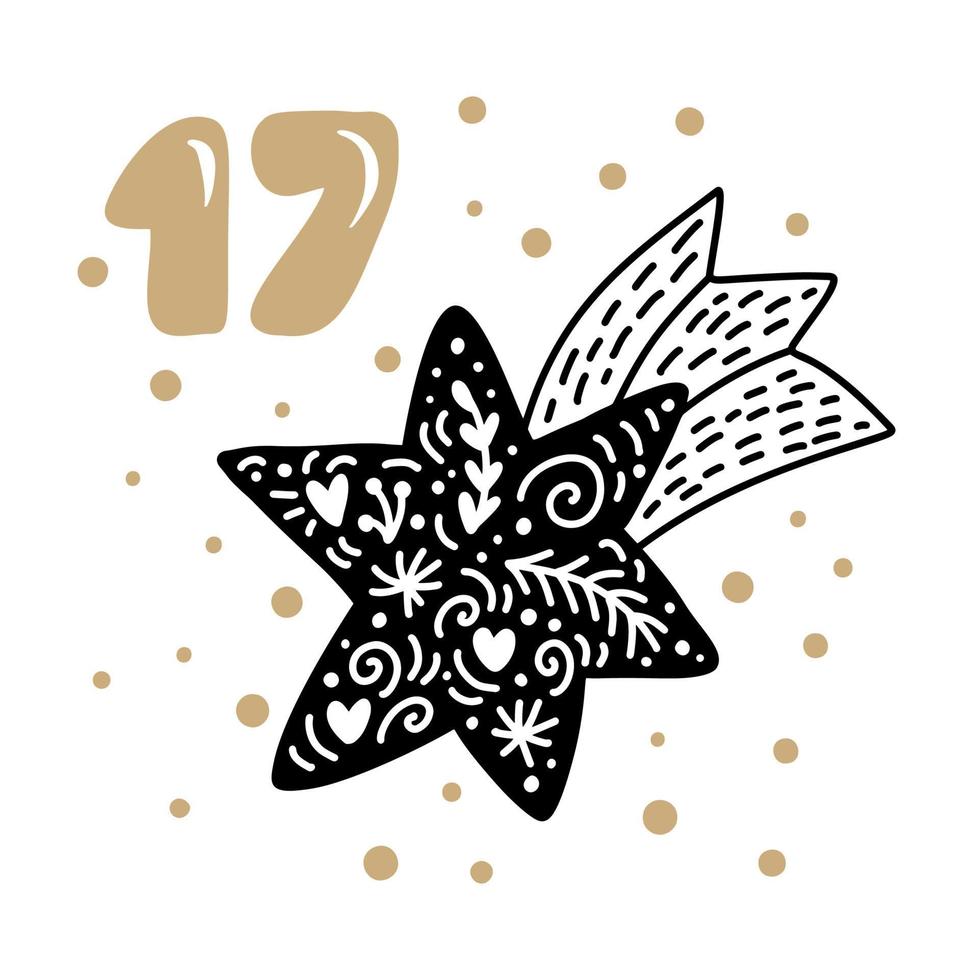 Christmas Advent calendar with cute scandinavian hand drawn vector. Winter Illustration of nordic star. Twenty-four days before holiday. Ethno seventeenth Day vector