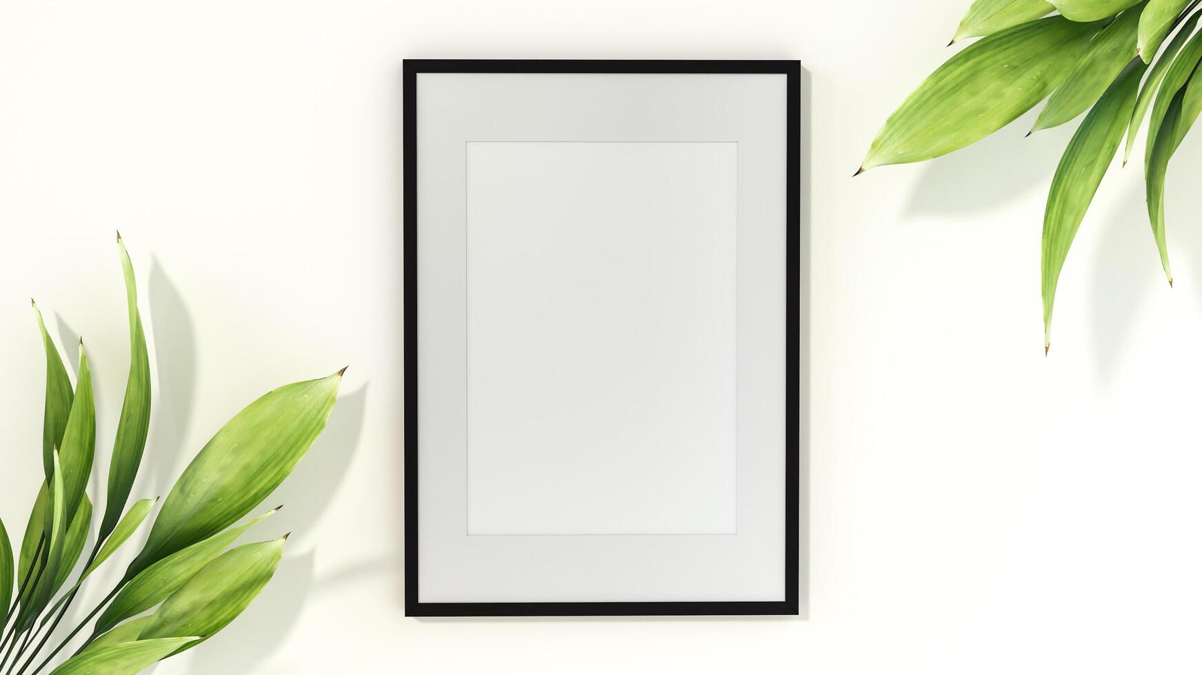 Picture frame mounted on the wall with flower vase photo